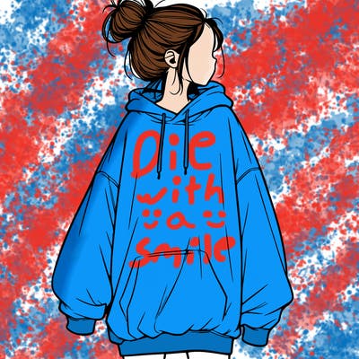 realistic girl with a oversized sweatshirt on and a bun