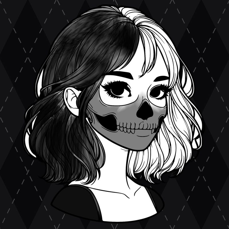 realistic girl with skull