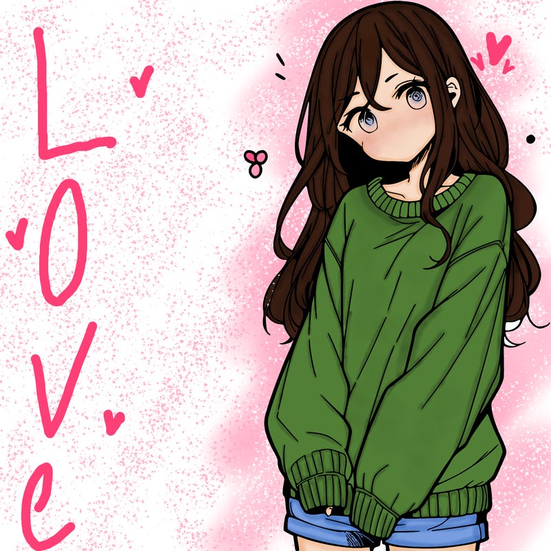 manga teen girl  in a sweater and baggy pants