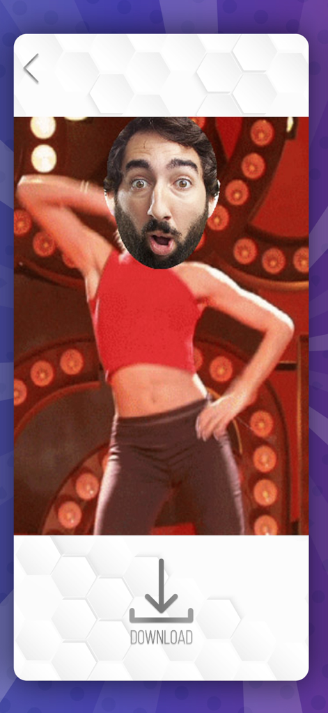 Funny face swap video of a man on a dancer body in Gif Your Face app