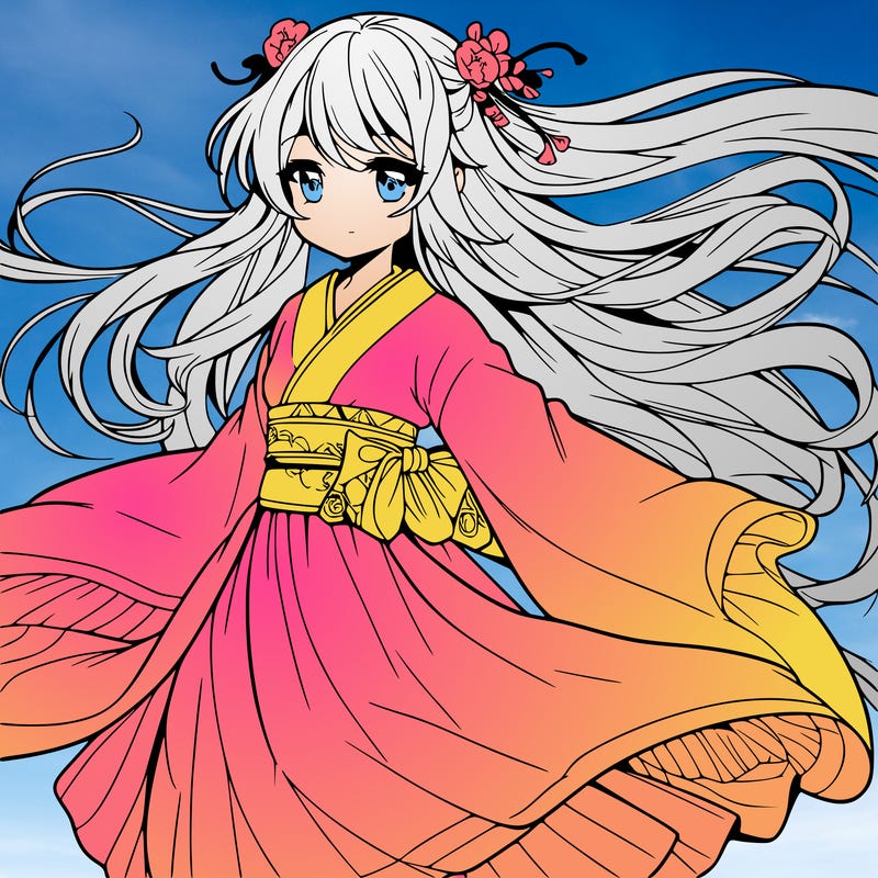 manga character with flowing dress in the wind