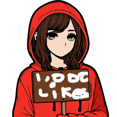 realistic girl with shoulder length hair wearing a hoodie holding a sign
