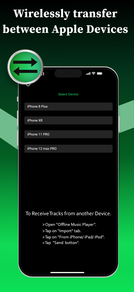 Interface for wirelessly transferring music between iPhone and other Apple devices