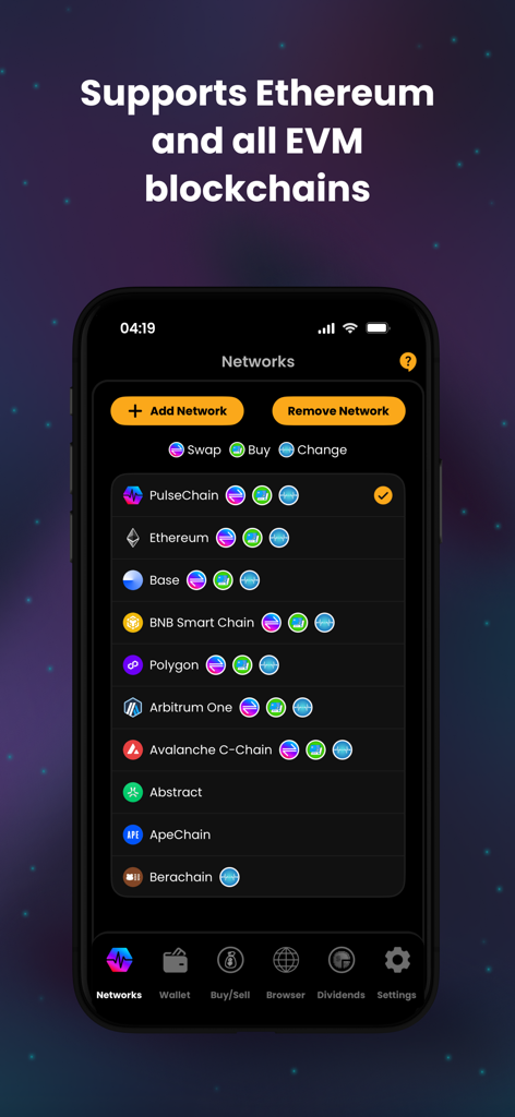 Internet Money - Crypto Wallet - Internet Money crypto wallet interface showing support for Ethereum and multiple EVM blockchains.