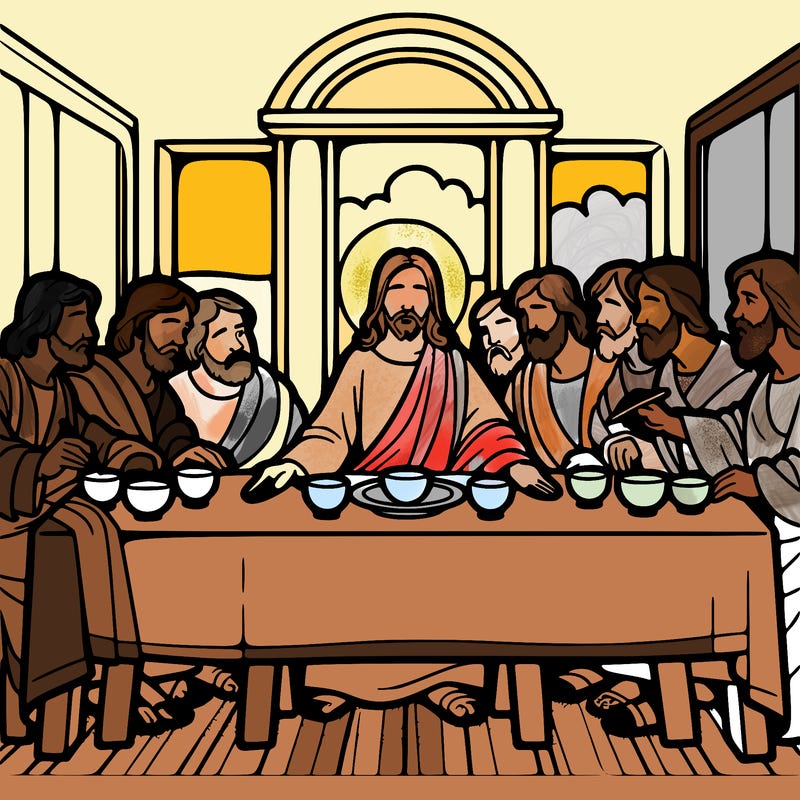 jesus shares the last supper with twelve apostles
