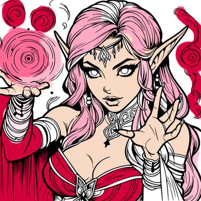 realistic scary beautiful elf sorceress casting spell