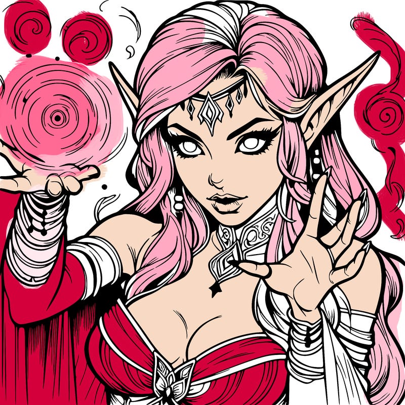 realistic scary beautiful elf sorceress casting spell