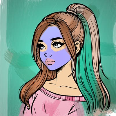 realistic girl with a high ponytail