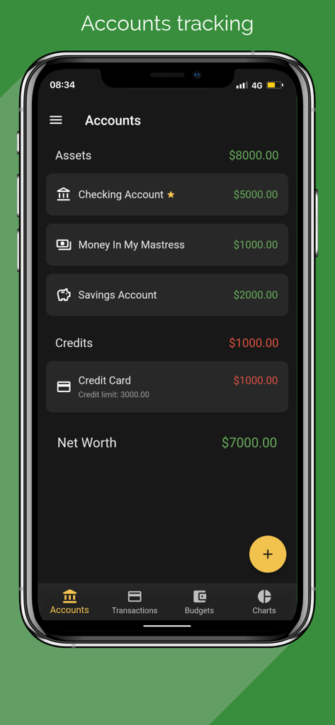 Miza: Budget & Expense Tracker - Miza app interface displaying account balances and net worth tracking