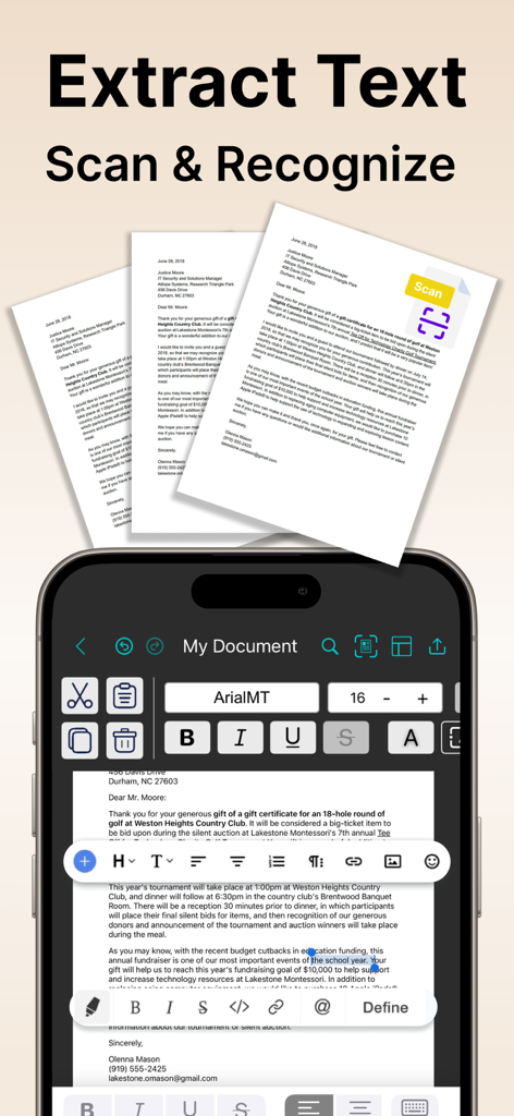 Edit Word Document with OffiX - OffiX app mobile interface showing document scanning and OCR text extraction feature.