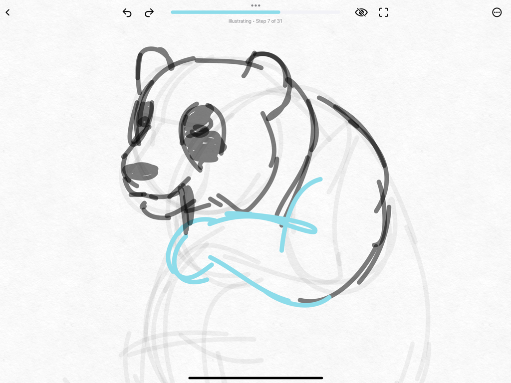 Step by step panda drawing tutorial in ShadowDraw on iPad