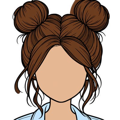 realistic girl with buns on the top of her hair