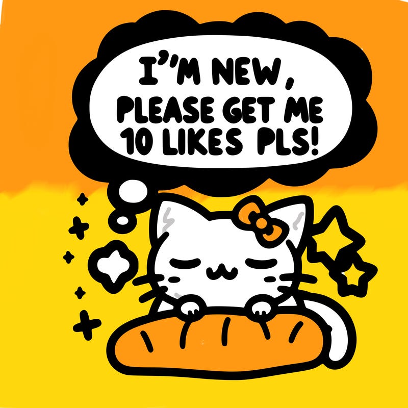 kitty taking a nap dream talking and saying "i'm new, please get me at least 10 likes pls!!"