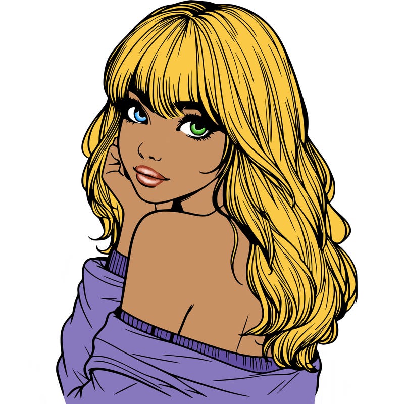 realistic girl with bangs looking over her shoulder