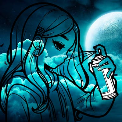 a realistic girl spray painting