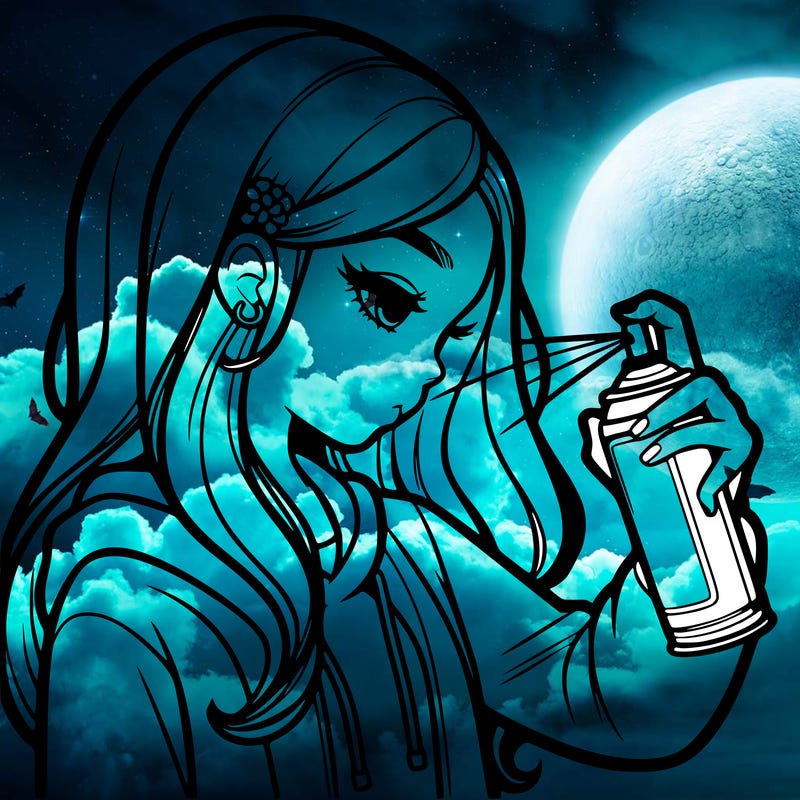 a realistic girl spray painting