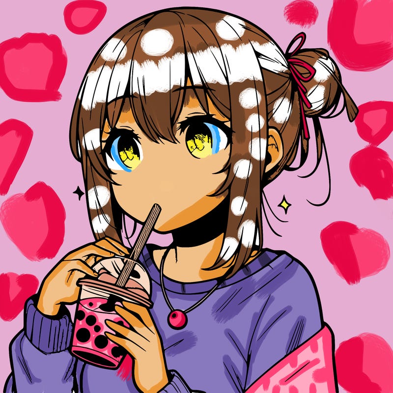 manga character drinking boba
