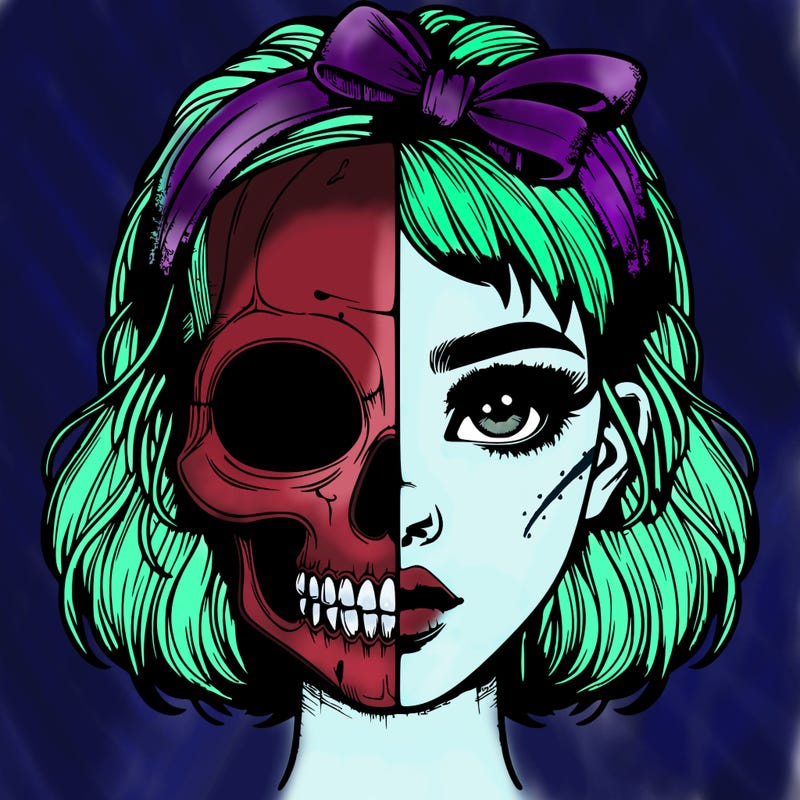 realistic girl with half skull mask