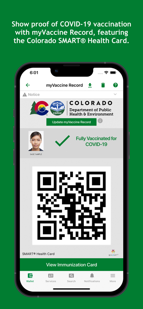 myColorado™ - Registro de vacuna digital con código QR y estado de vacunación en la aplicación myColorado