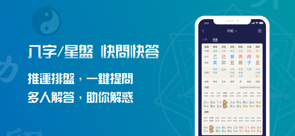 占占-有心事，找占占 - ZhanZhan app interface showing a detailed Bazi fortune chart for personal divination.