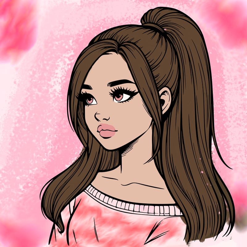 realistic girl with a high ponytail