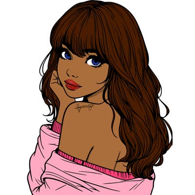 realistic girl with bangs looking over her shoulder