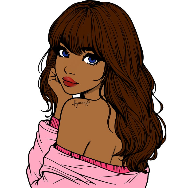 realistic girl with bangs looking over her shoulder