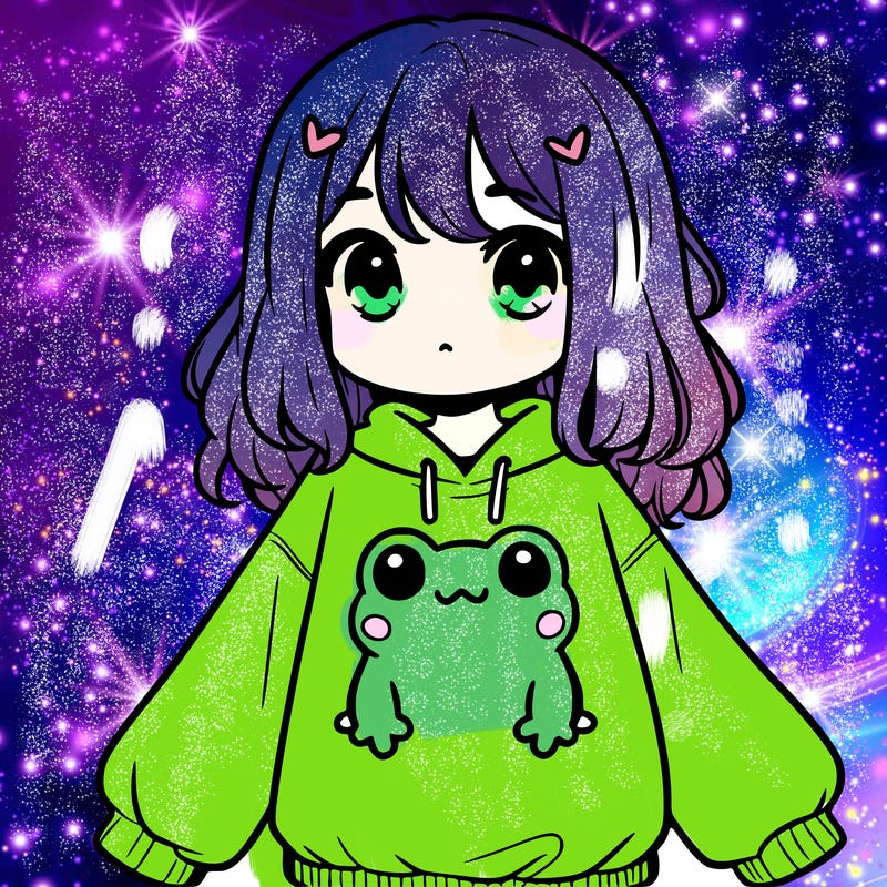 girl wearing frogging sweatshirt