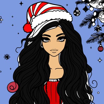 christmas fashionable female model and long hair