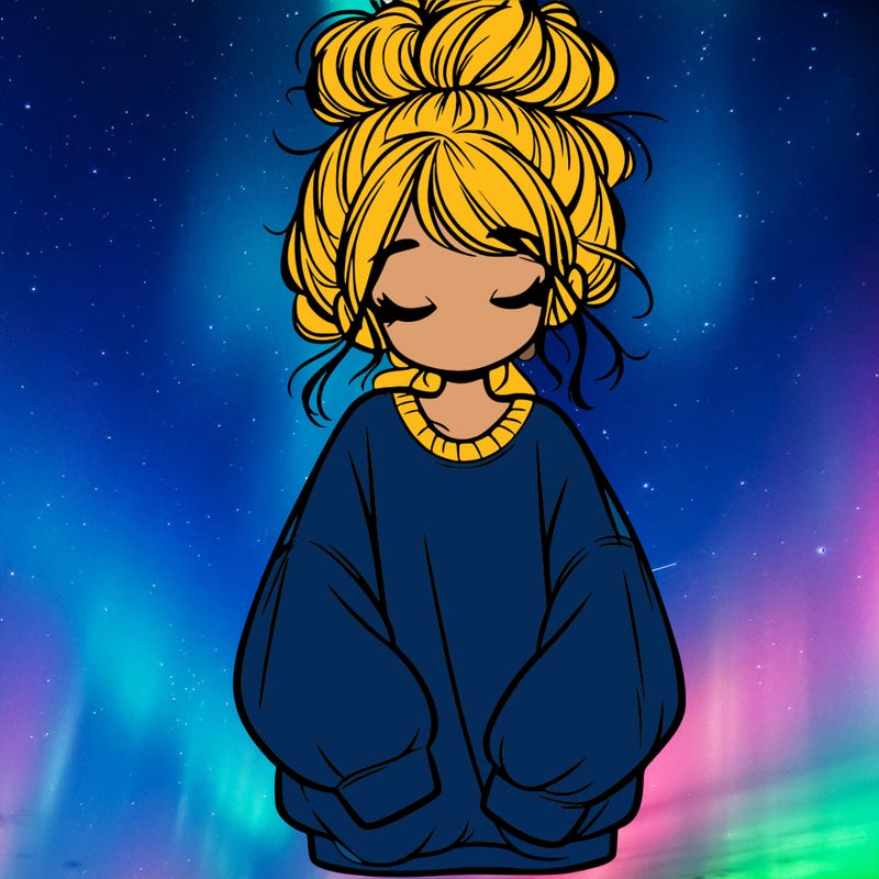 girl with baggy sweatshirt and messy bun