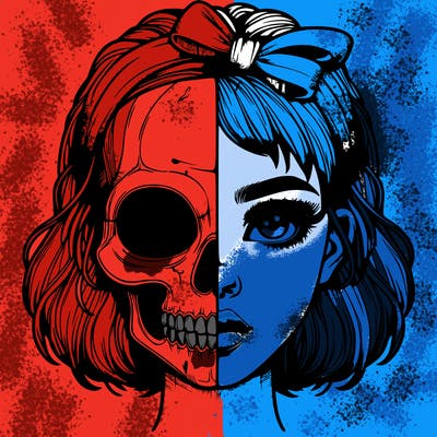 realistic girl with half skull mask