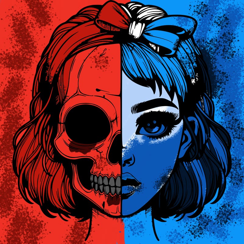 realistic girl with half skull mask