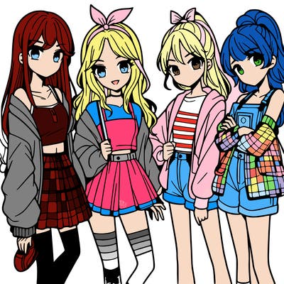 teen manga girls group of 4