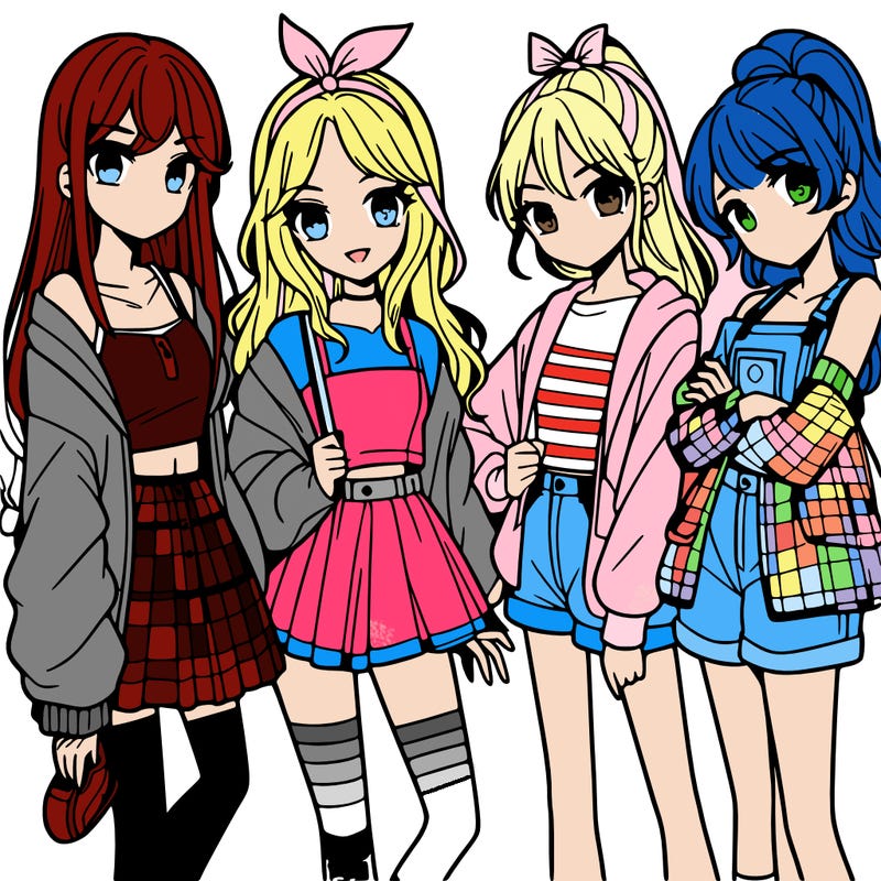 teen manga girls group of 4