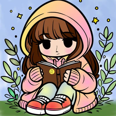 girl in oversized hoodie reading a book