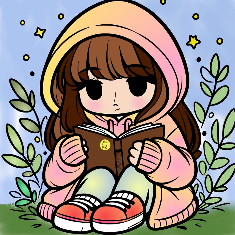 girl in oversized hoodie reading a book