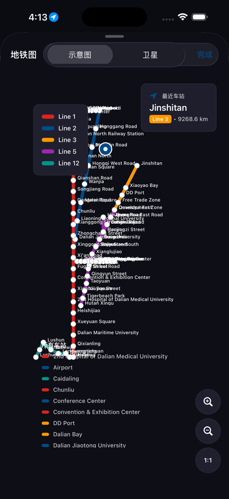 Metro Dalian Map - 地下鉄路線と英語の駅名を表示する大連地下鉄アプリのスクリーンショット
