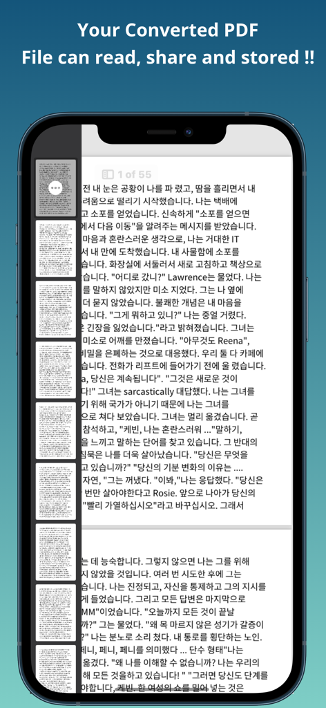 Smartphone screen showing a multi-page translated PDF document within the app
