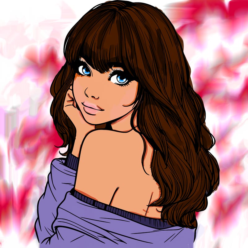 realistic girl with bangs looking over her shoulder