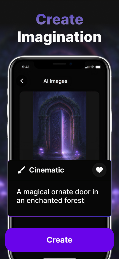 Muse: AI Video,Photo Generator - Muse AI app interface showing a cinematic image of a magical door generated from a text prompt