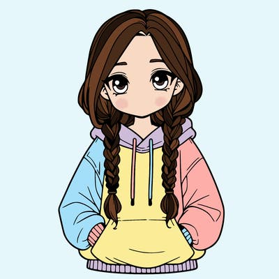 a realistic girl with a oversized hoodie and she has braids