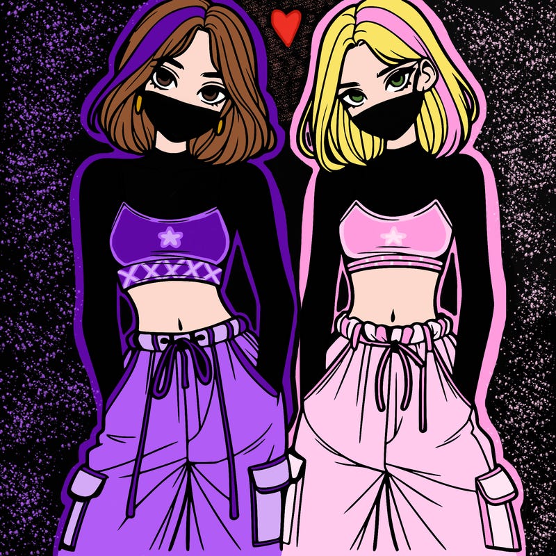two girls with crop top with baggy pants