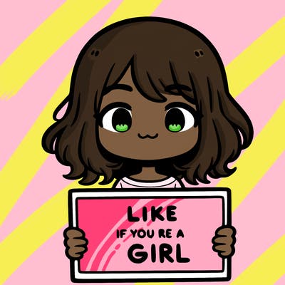a cute girl holding a sign that says like if you’re a girl