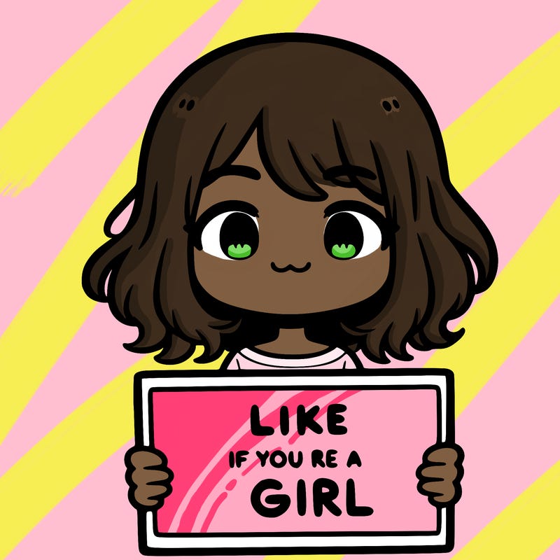 a cute girl holding a sign that says like if you’re a girl
