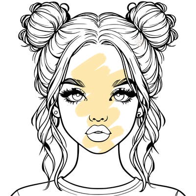 realistic girl with two buns in hair and lips