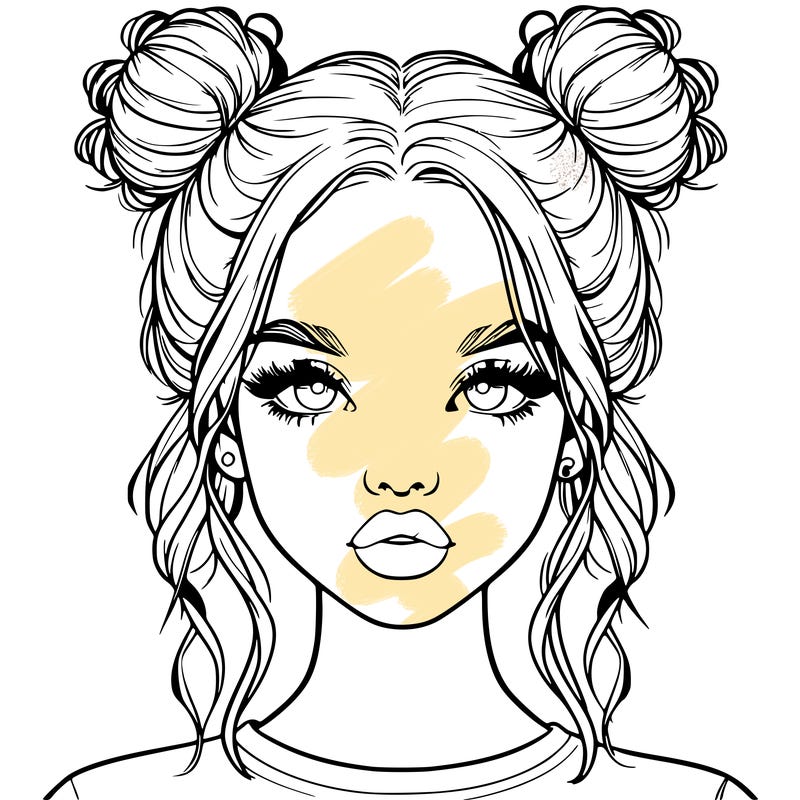 realistic girl with two buns in hair and lips