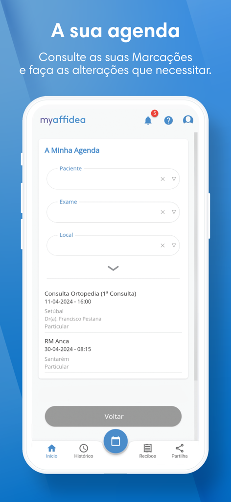 My Affidea Portugal - My Affidea Portugal app showing the personal healthcare agenda and medical appointment details