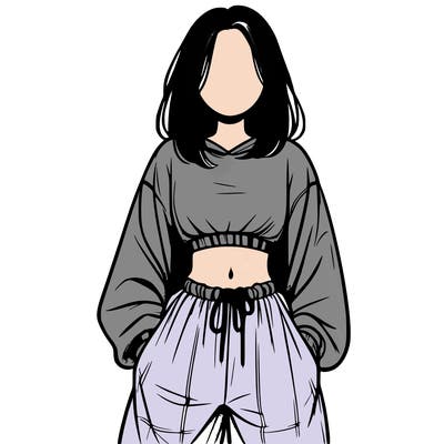 realistic girl faceless with baggy pants and a crop top
