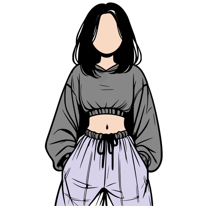 realistic girl faceless with baggy pants and a crop top