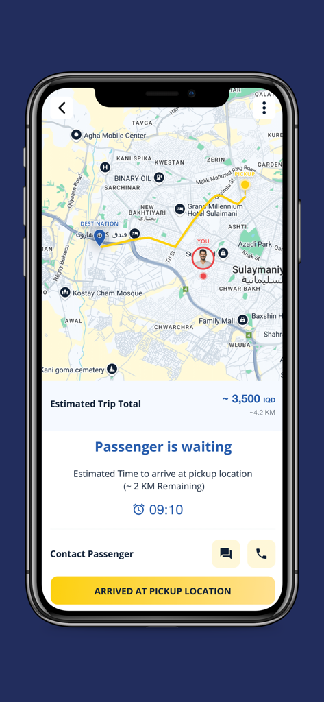 Yalla SK Captain - Yalla SK Captain driver interface showing passenger pickup map and trip details
